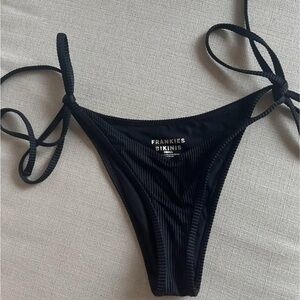 Frankie's Bikinis Black Ribbed Tie-Side Bikini Bottom - New